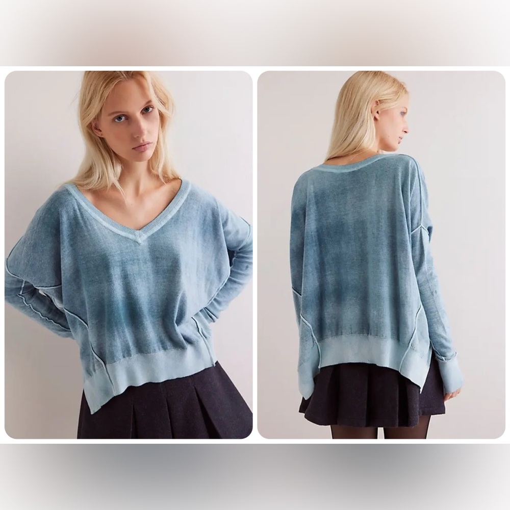 NWOT Free People We The Free Gibson V-Neck Pullover - Rainforest Combo